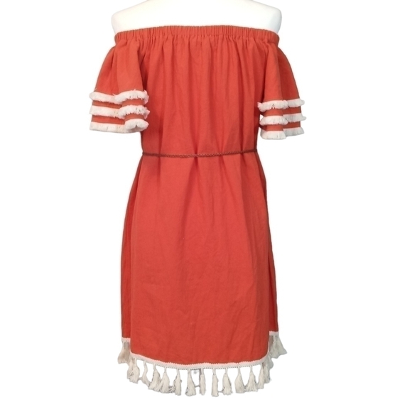 L'ATISTE boho embroidered, off- shoulder tribal, belted, tassel dress Size- Med. - Picture 9 of 16